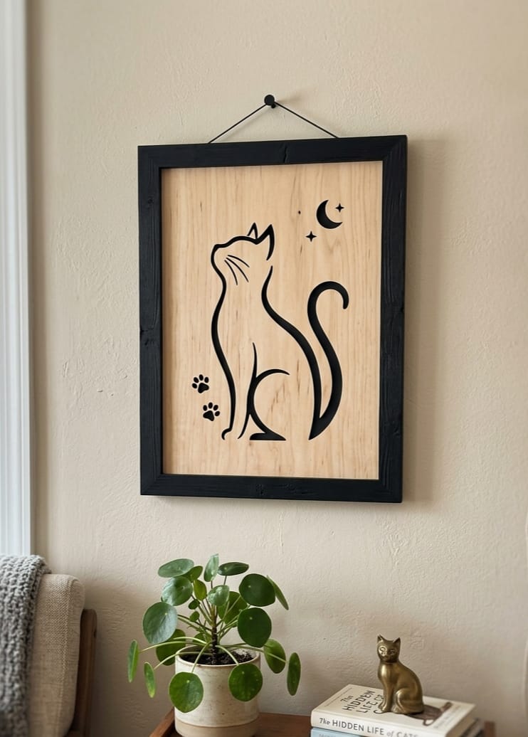 Cat Silhouette Nature Wooden Wall Art